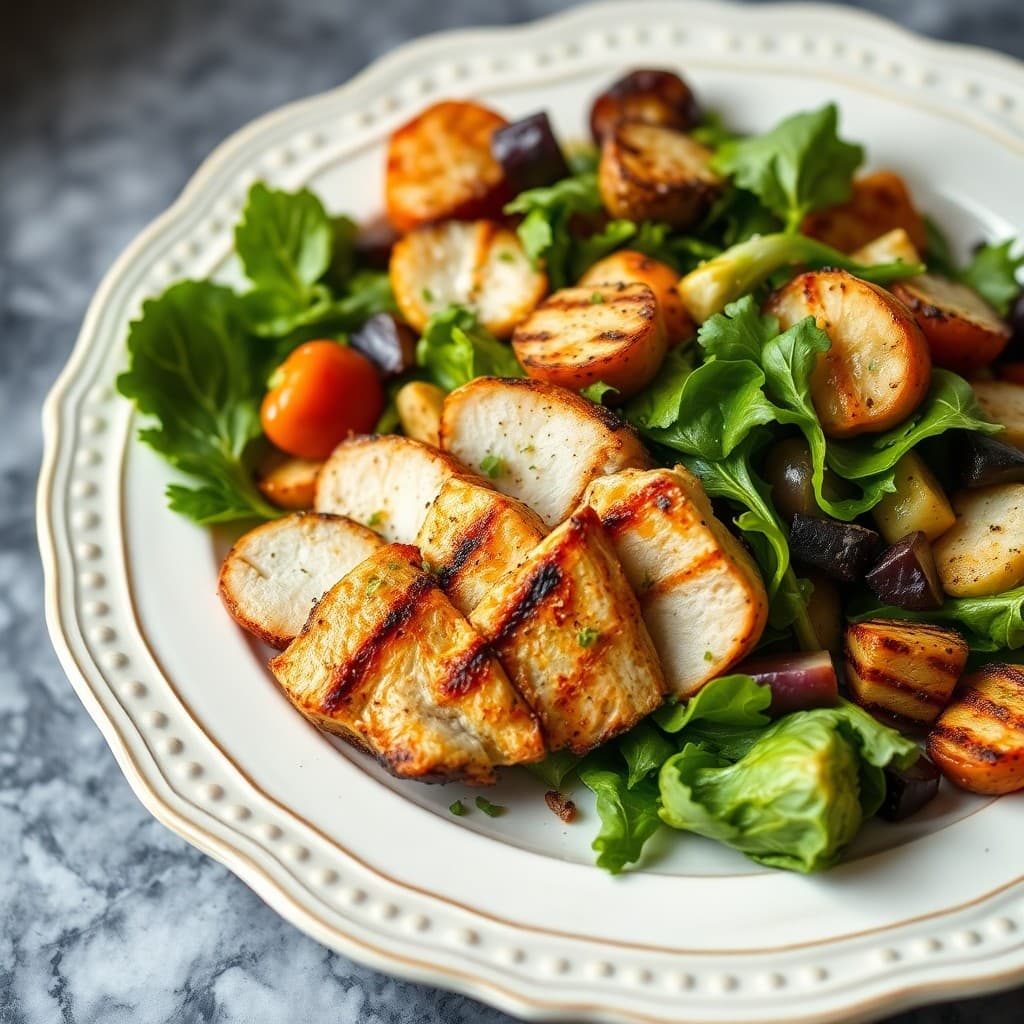 Roasted Winter Vegetable Salad with Grilled Chicken