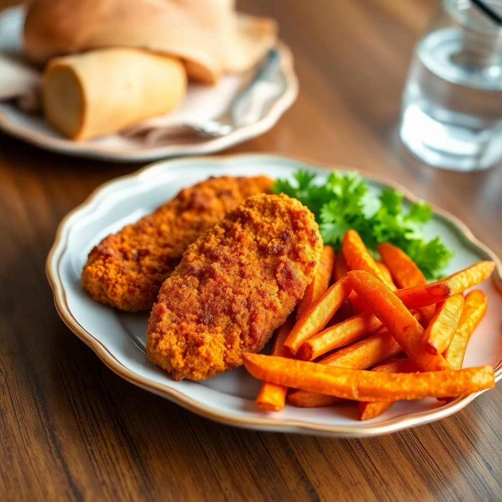 Baked Chicken Tenders with Sweet Potato Fries