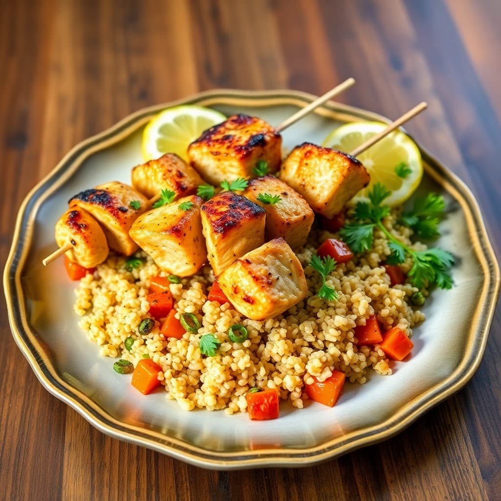 Zesty Lemon Chicken Skewers with Roasted Veggie Quinoa