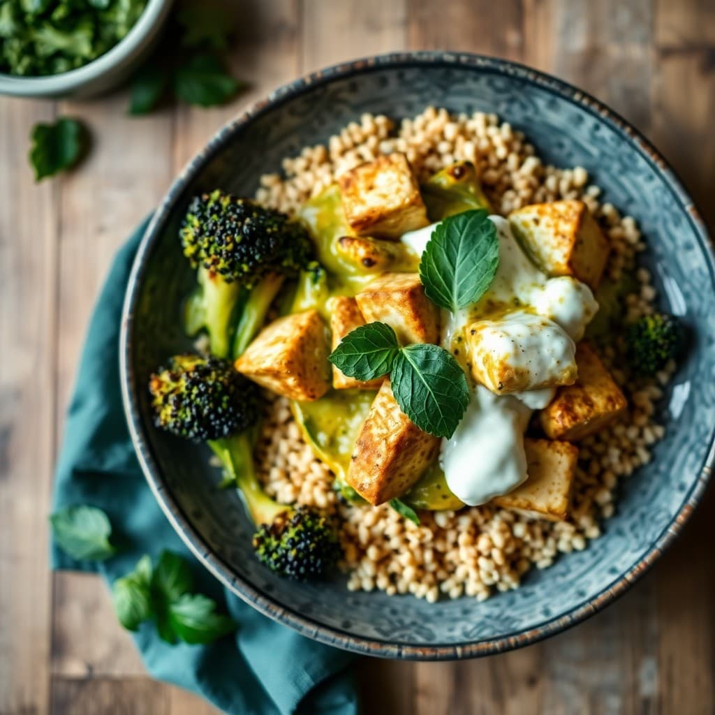 Thai Green Curry Tempeh with Crispy Millet & Charred Broccoli