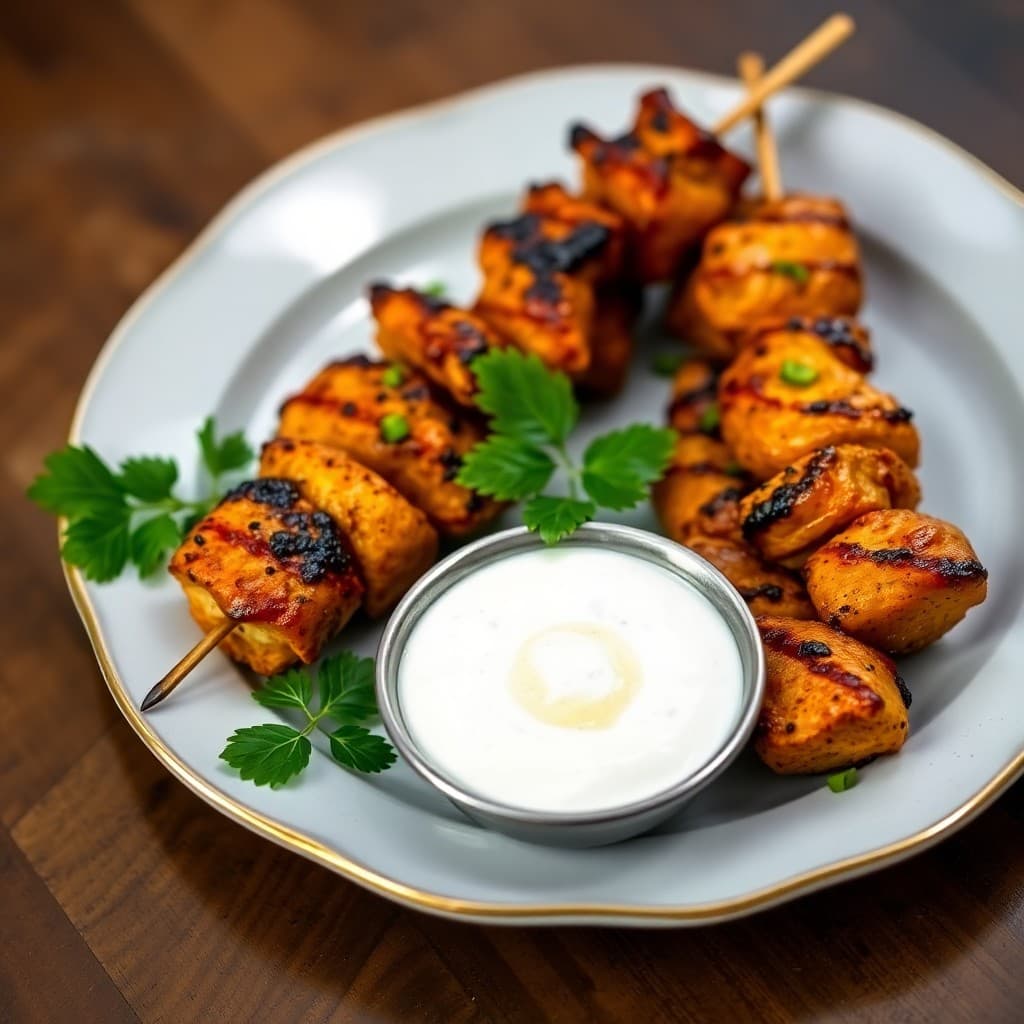 Tandoori Chicken Skewers with Mint Yogurt Sauce