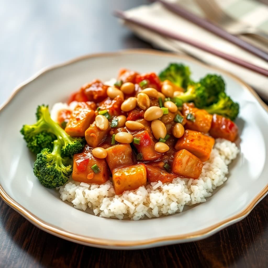 Chinese Kung Pao Chicken with Roasted Broccoli