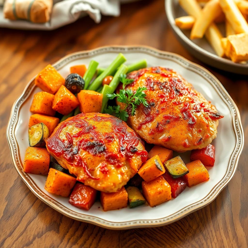 Zesty Baked Chicken with Roasted Sweet Potato Medley