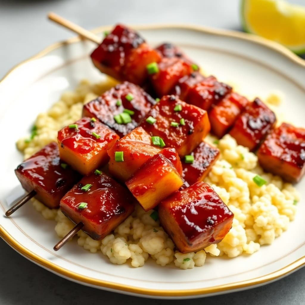 Teriyaki Pineapple Pork Skewers with Coconut Lime Cauliflower Rice