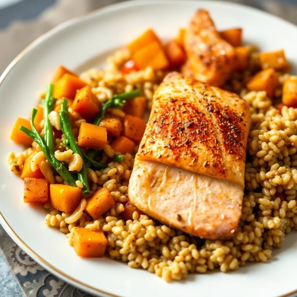 Seared Salmon with Roasted Butternut Squash and Quinoa