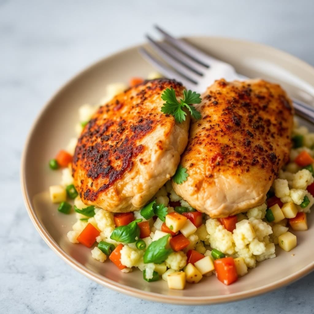 Moroccan-Spiced Seared Chicken with Cauliflower Tabbouleh