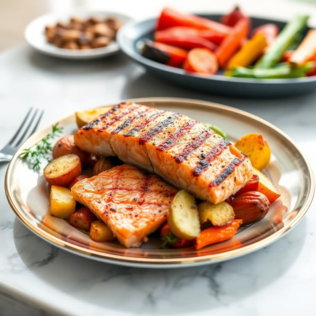 Grilled Salmon with Roasted Fall Veggies