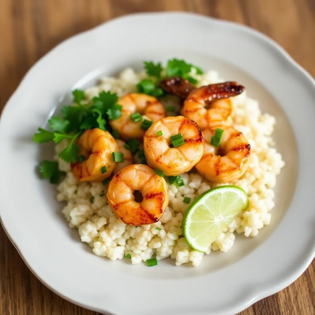 Seared Garlic-Ginger Shrimp with Coconut-Lime Cauliflower Rice