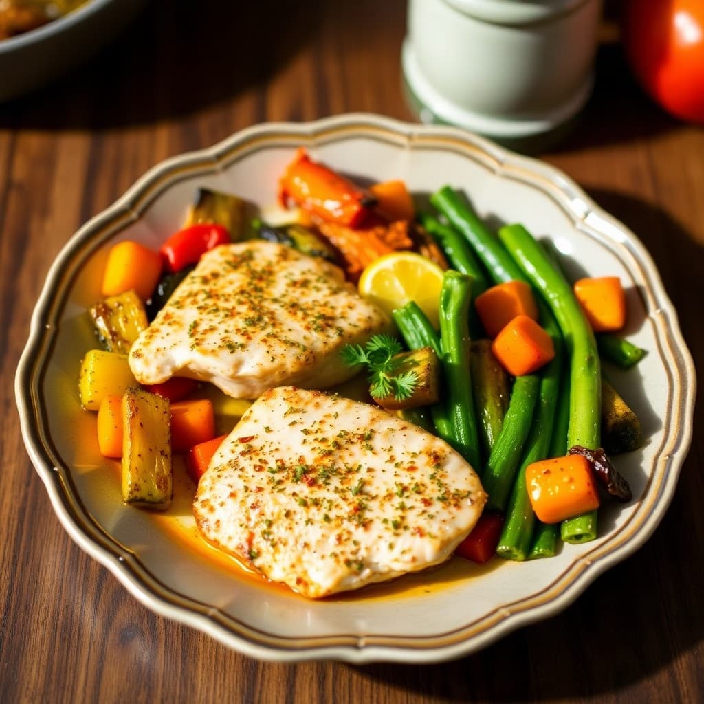 Zesty Seared Tuna Steaks with Roasted Veggie Medley