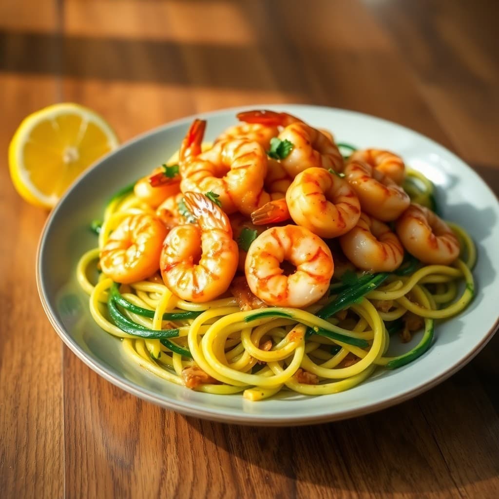 Sizzling Lemon-Garlic Shrimp Stir-Fry with Zucchini Noodles