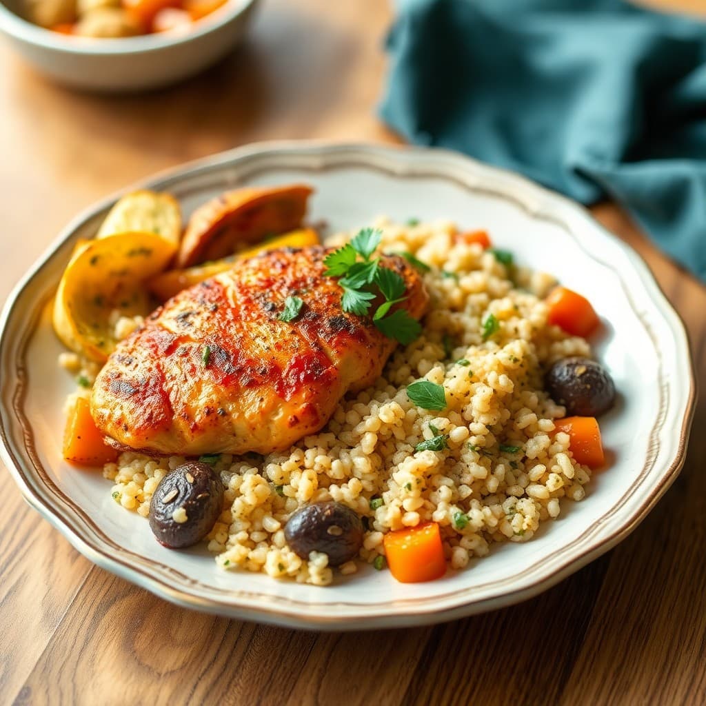 Sizzling Moroccan Spiced Chicken with Quinoa and Roasted Veggies