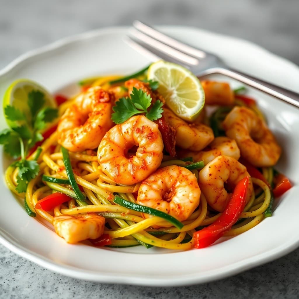 Seared Chili-Lime Shrimp with Zucchini Noodle Stir-Fry