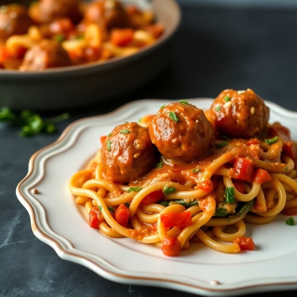 Cheesy Beef Meatballs with Veggie Pasta