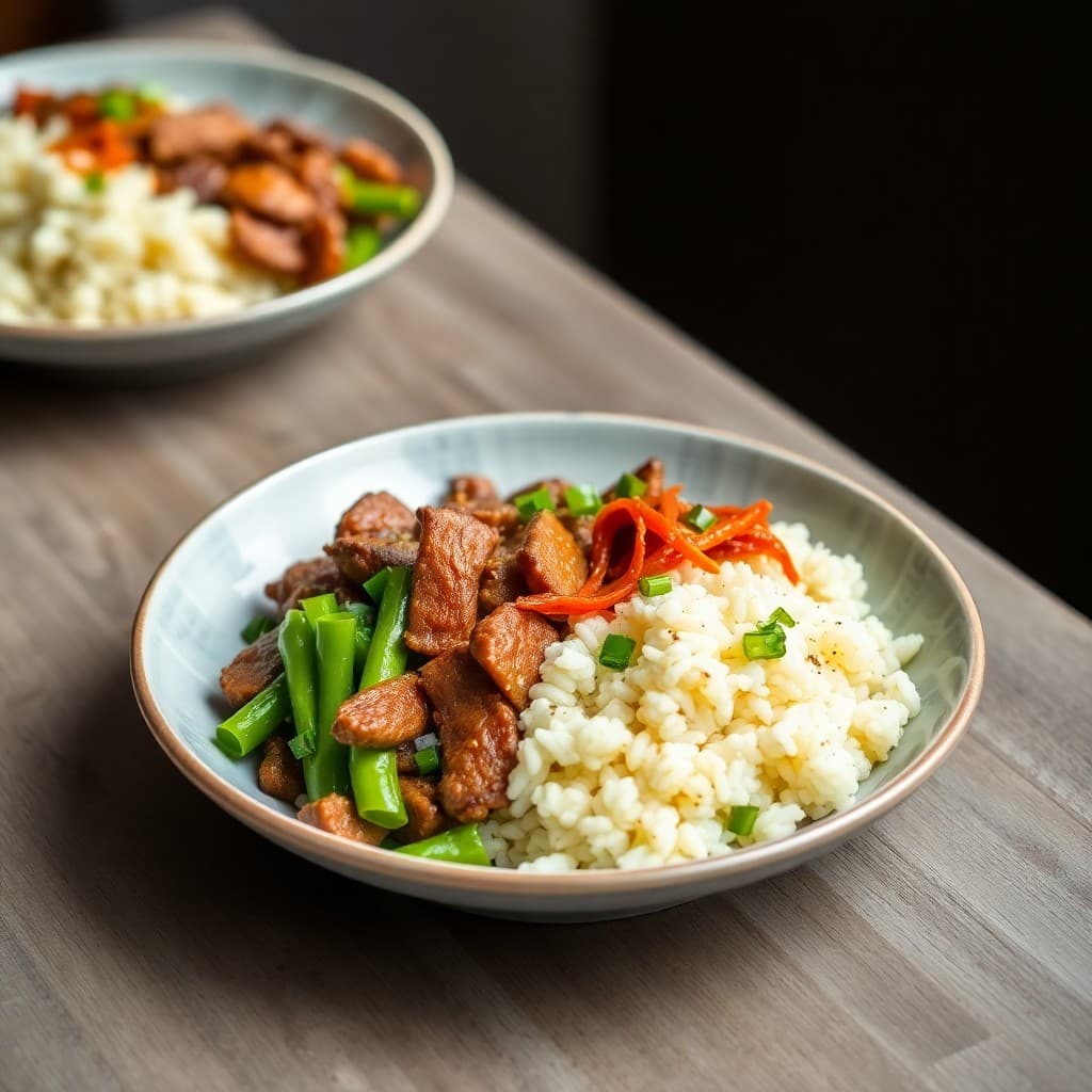 Korean Bulgogi Beef Bowls with Kimchi Fried Cauliflower Rice