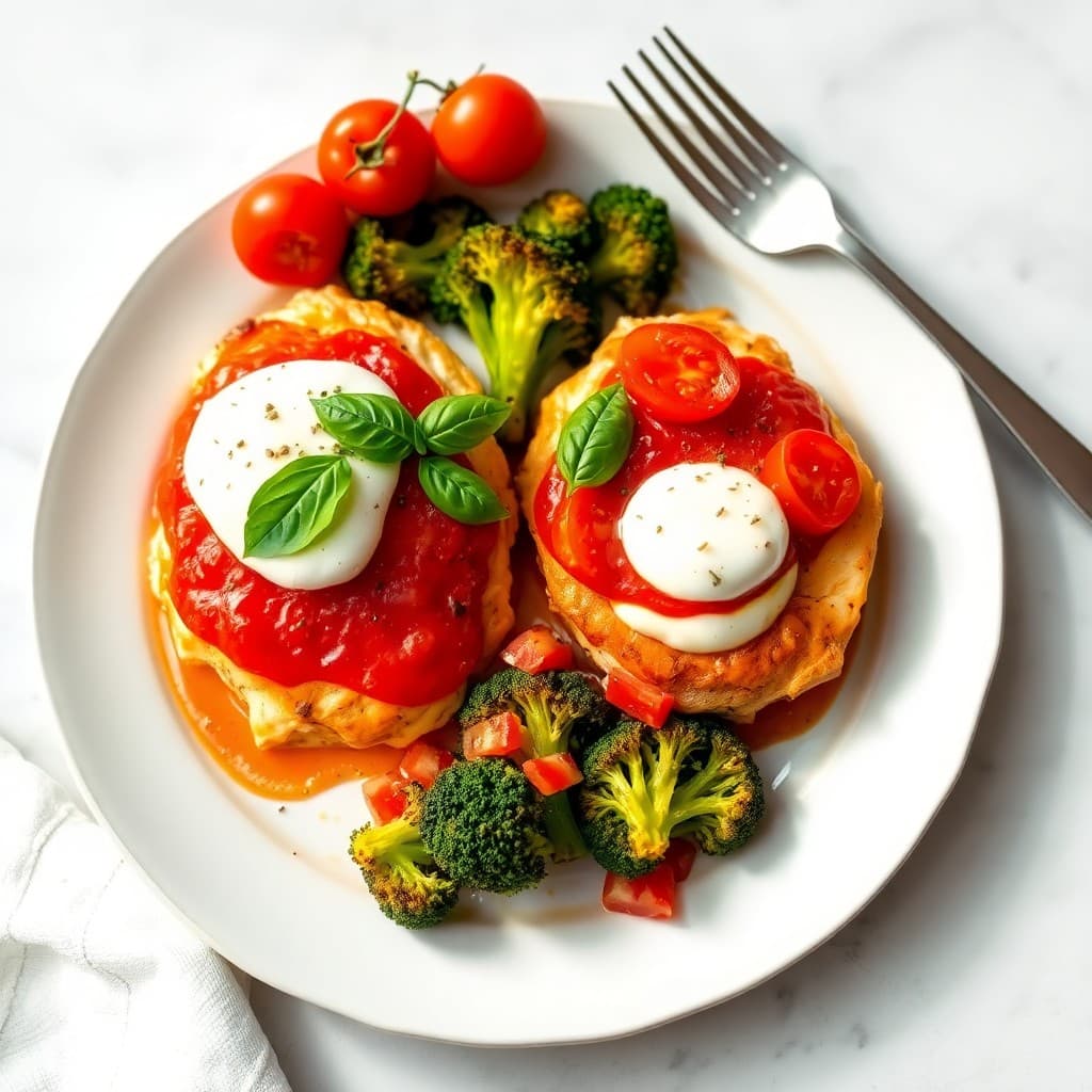Zesty Baked Chicken Caprese with Roasted Garlic Broccoli