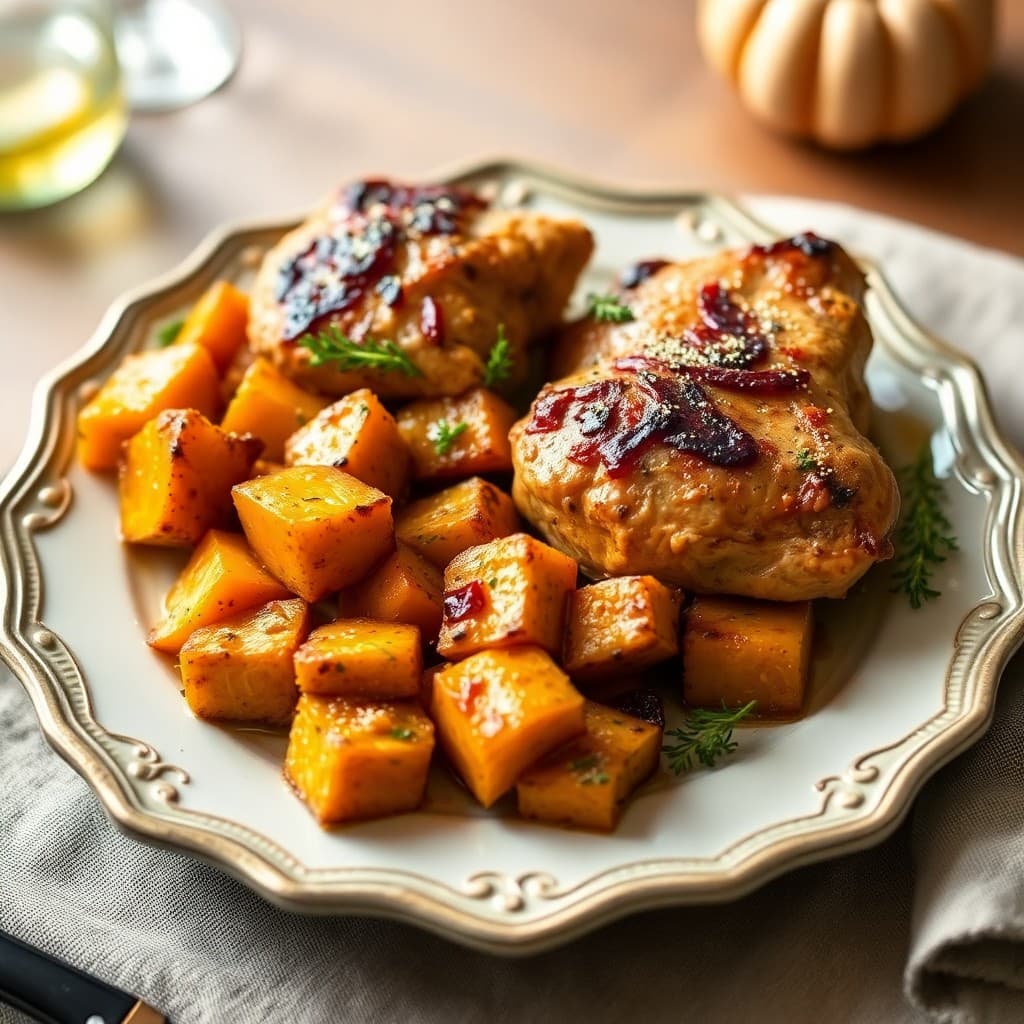 Roasted Pumpkin and Chicken Thighs
