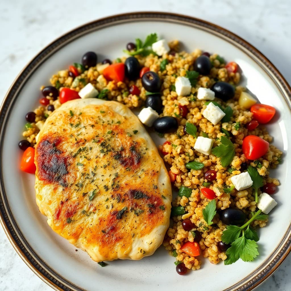 Lemon Herb Chicken Paillards with Mediterranean Quinoa Salad