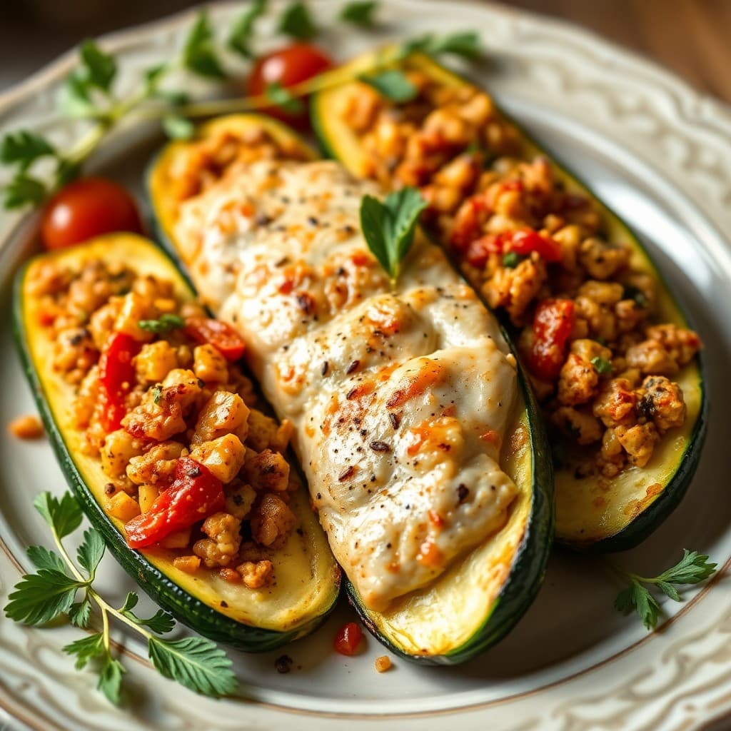 Tuscan Chicken Zucchini Boats