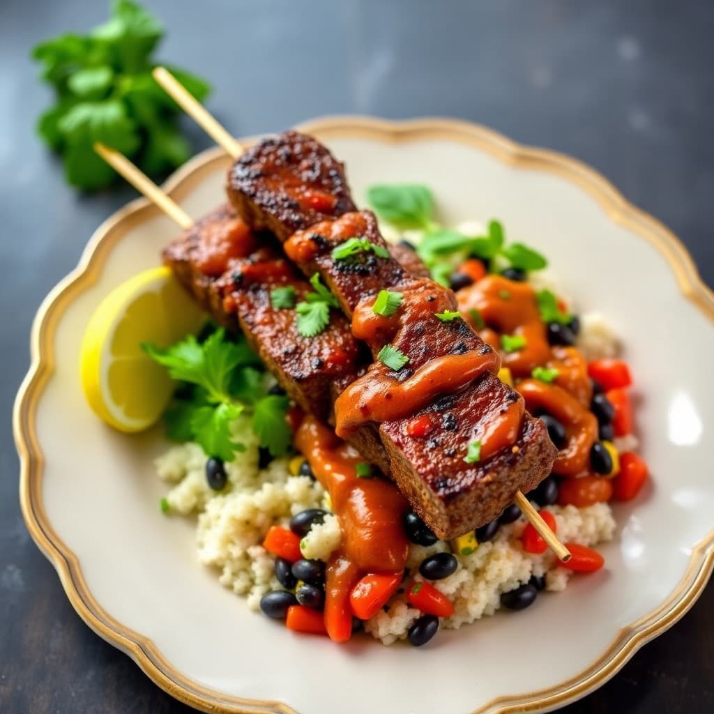 Zesty Brazilian Picanha Skewers with Black Bean Rice Bowl