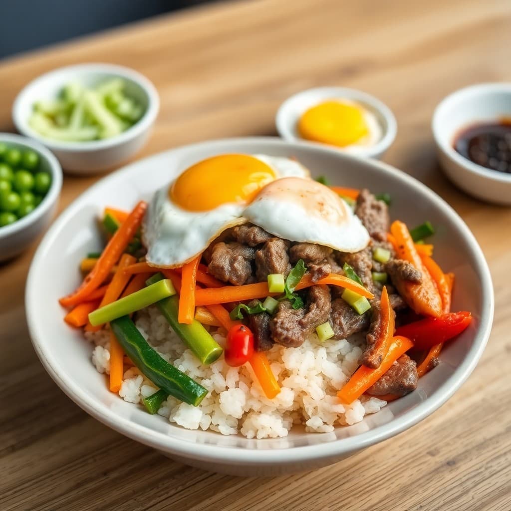 Korean Bibimbap with Beef and Vegetables