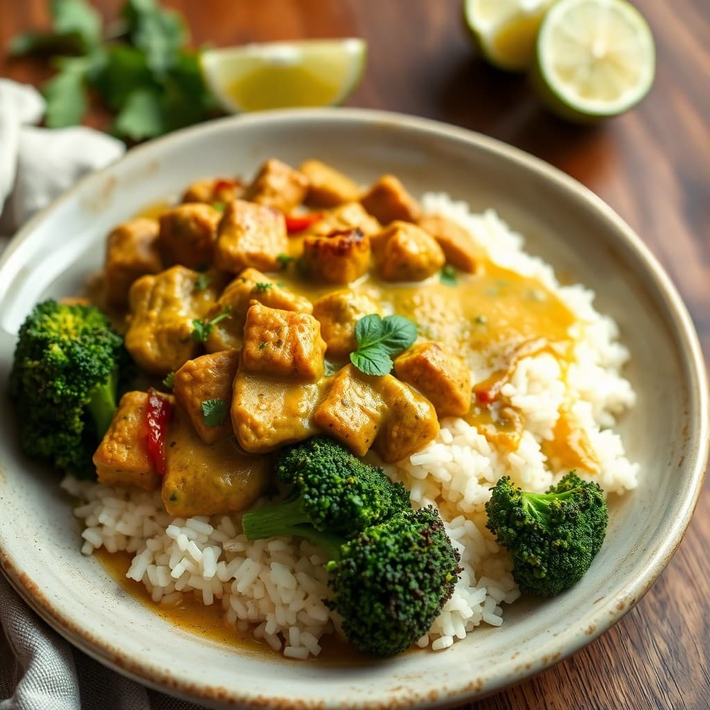 Thai Green Curry Seitan with Coconut-Lime Rice