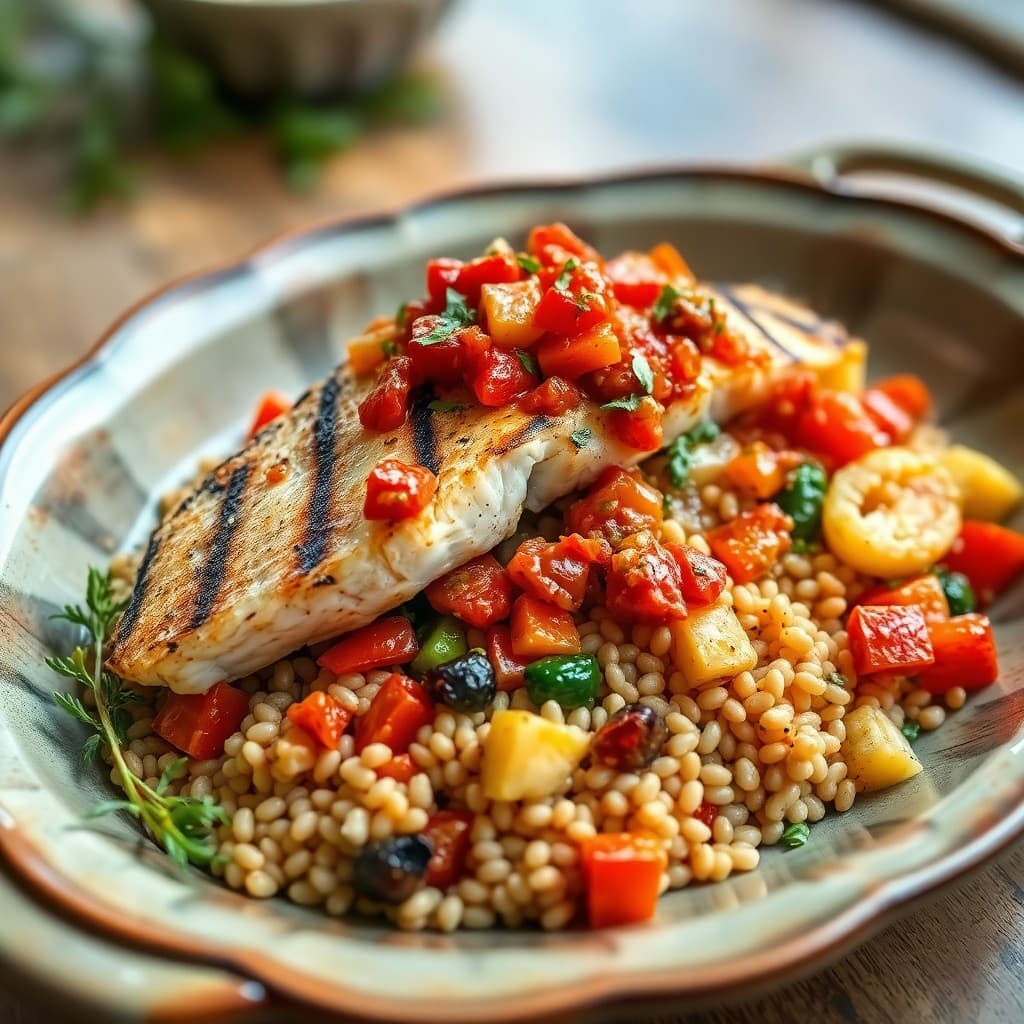 Grilled Mediterranean Swordfish with Tomato-Garlic Relish