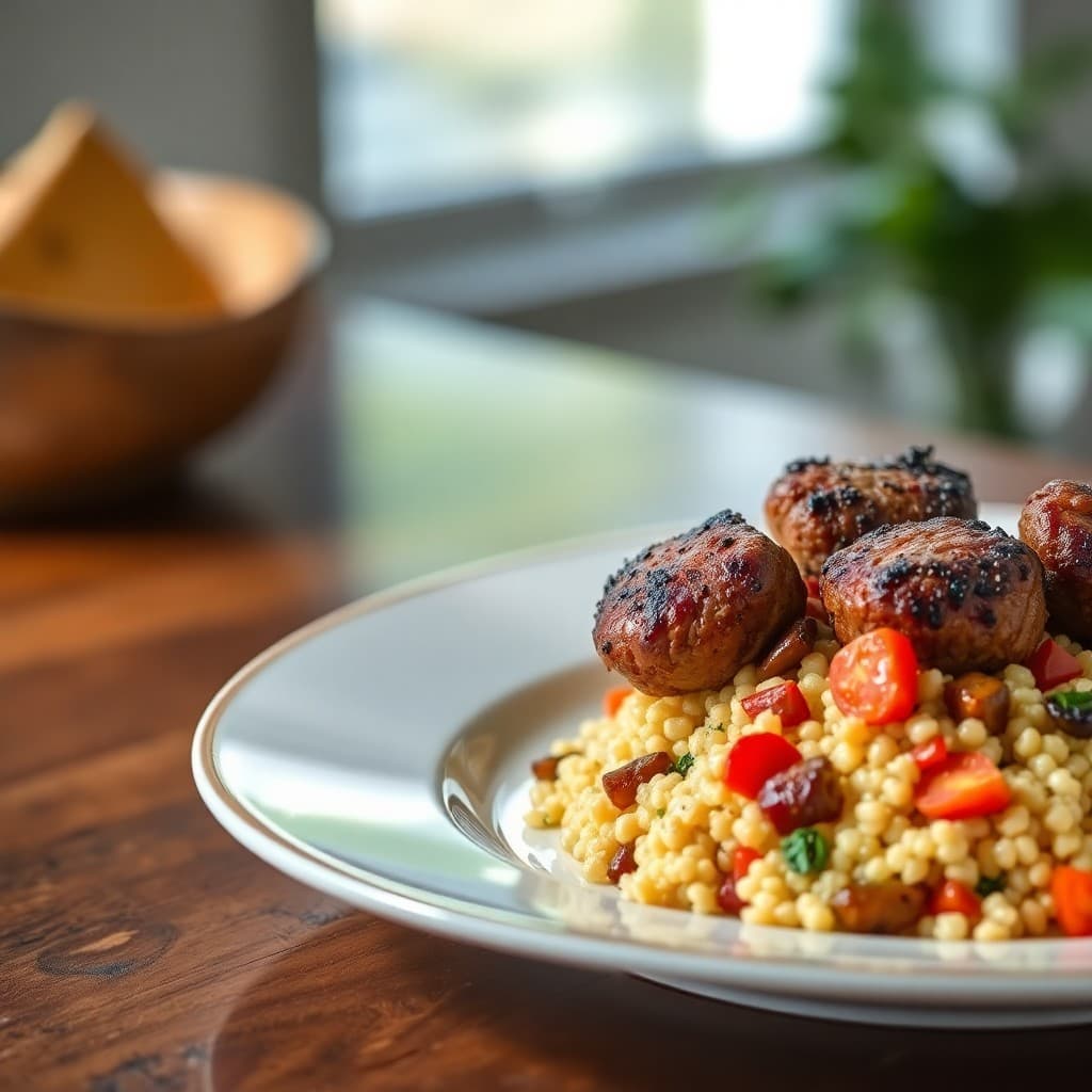 Seared Lamb Kofta with Roasted Vegetable Couscous