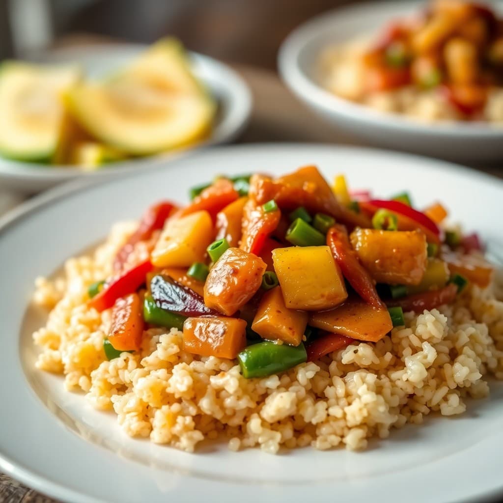 Teriyaki Chicken Veggie Stir-Fry with Pineapple Fried Rice