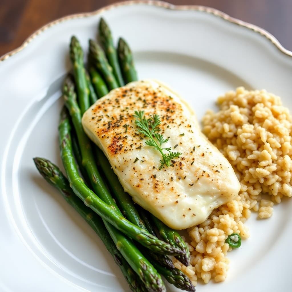 Seared Garlic Herb Tilapia with Roasted Asparagus and Quinoa