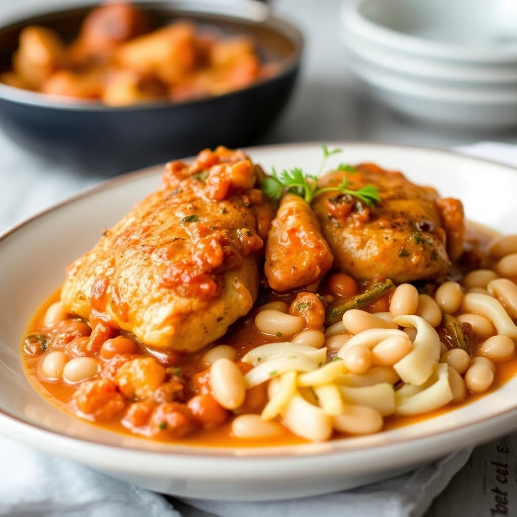Provençal Braised Chicken with White Bean Cassoulet & Charred Fennel