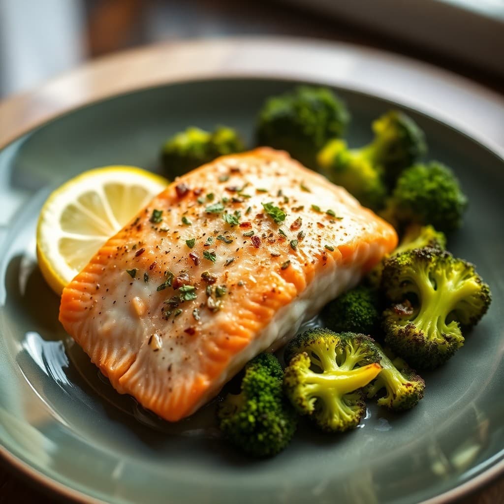 Lemon Herb Baked Salmon with Garlic Roasted Broccoli