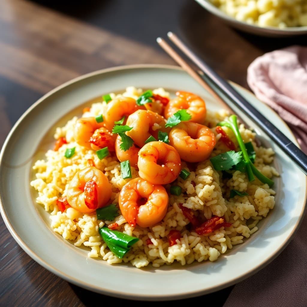 Zesty Garlic Shrimp Stir-Fry with Fried Cauliflower Rice
