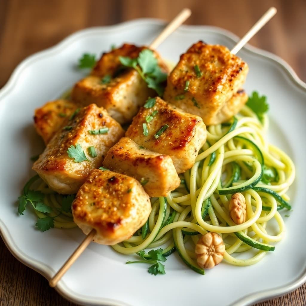 Lemon Garlic Chicken Skewers with Zucchini Noodles