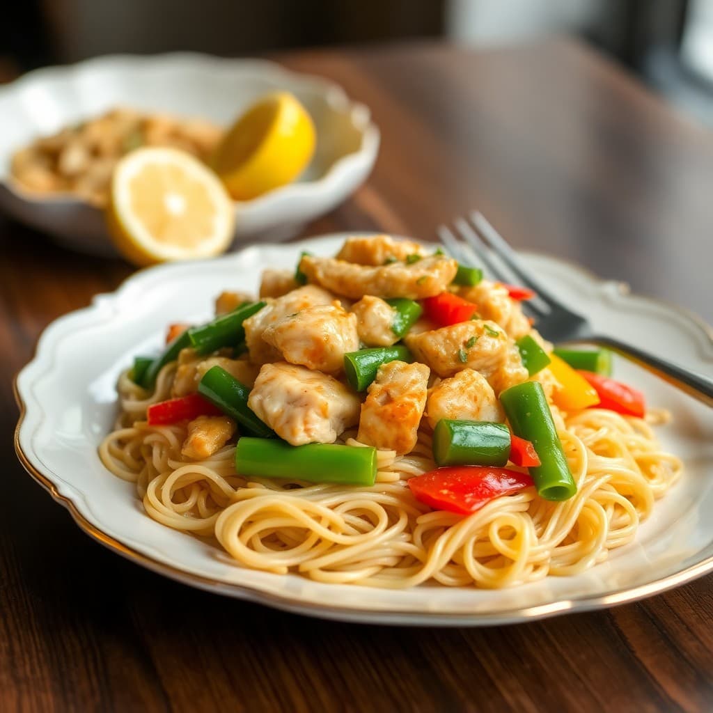 Zesty Lemon Chicken Stir-Fry with Vegetable Lo Mein