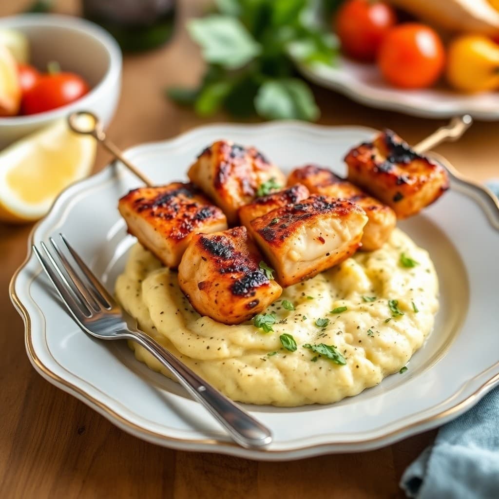 Tuscan Chicken Skewers with Creamy Polenta