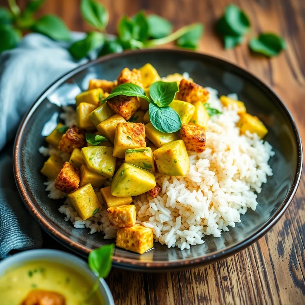 Thai Green Curry Tempeh Stir-Fry with Jasmine Rice