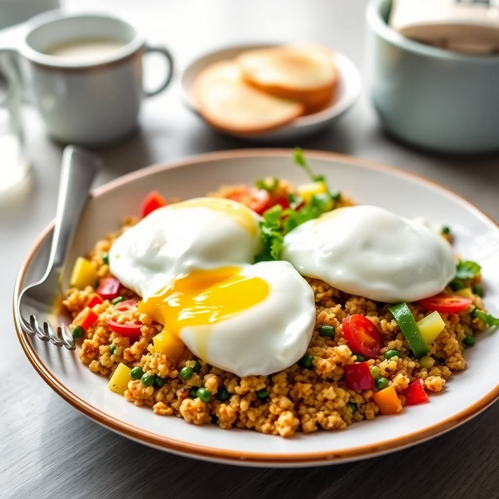 Spiced Quinoa Breakfast Bowl with Poached Eggs