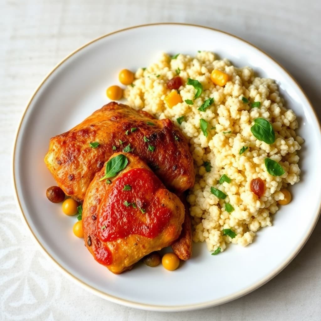 Tunisian-Spiced Roasted Chicken with Charred Chickpeas & Herbed Couscous