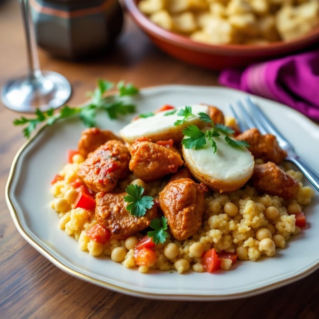 Moroccan-Spiced Chicken Tagine with Chickpea Couscous