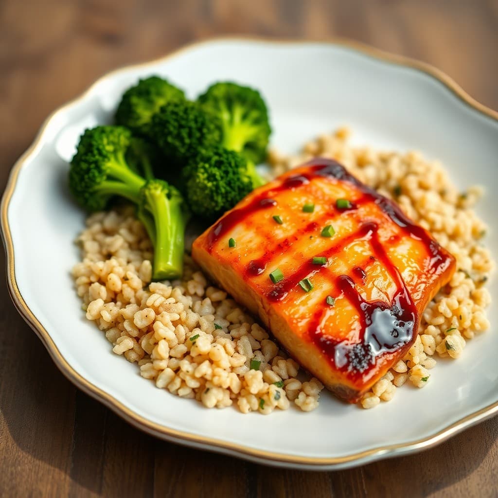 Seared Ginger Teriyaki Salmon with Roasted Broccoli and Quinoa