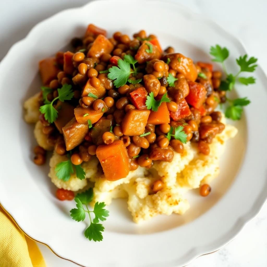Zesty Moroccan Lentil Stew with Roasted Cauliflower