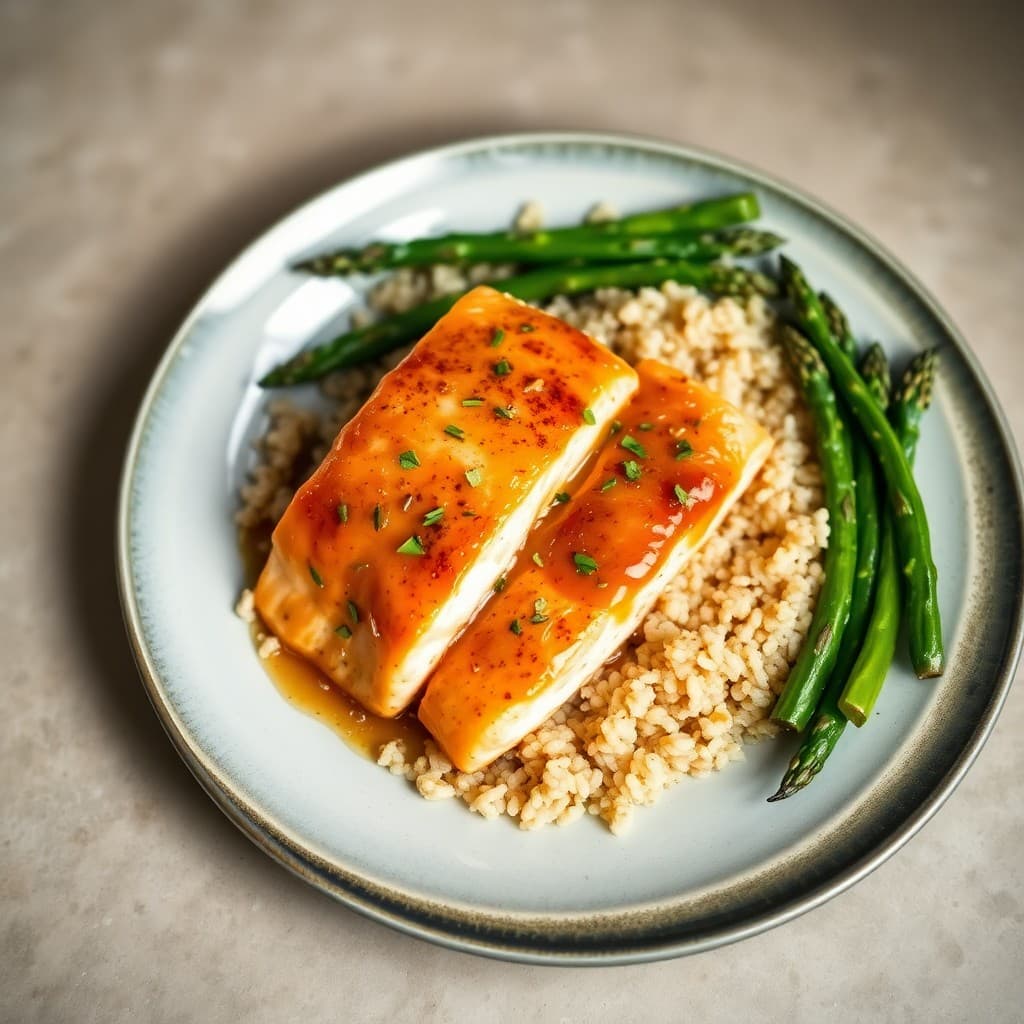 Honey Garlic Glazed Salmon with Roasted Asparagus and Quinoa