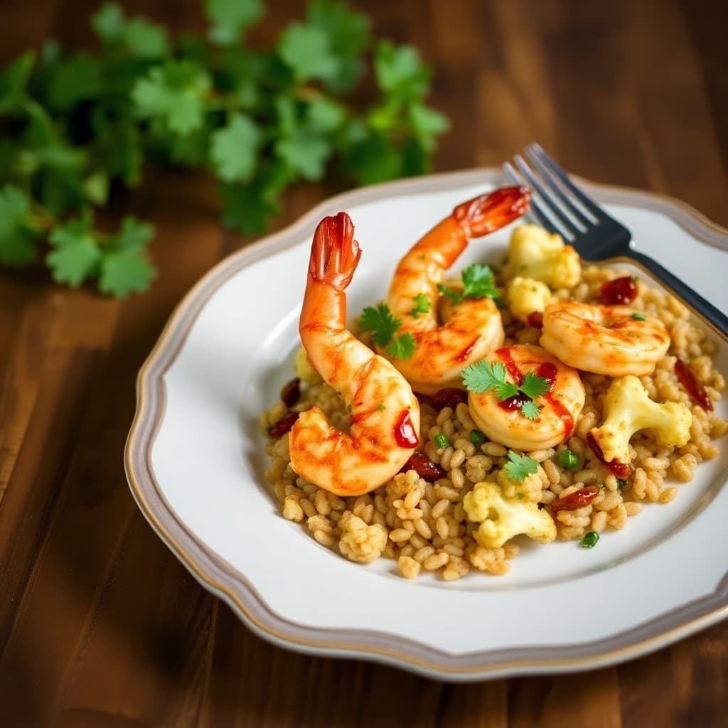 Seared Chili-Lime Shrimp with Roasted Cauliflower and Farro