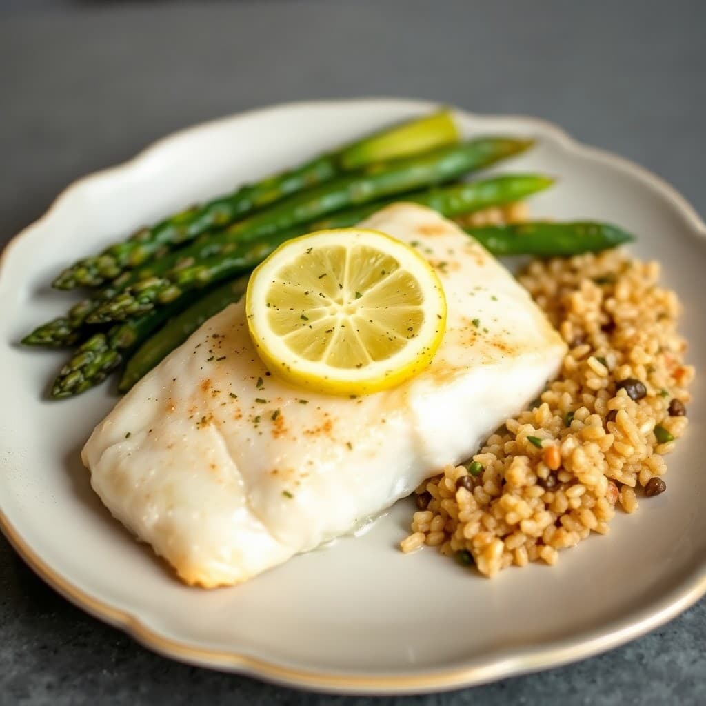 Lemon Garlic Baked Tilapia with Roasted Asparagus and Quinoa