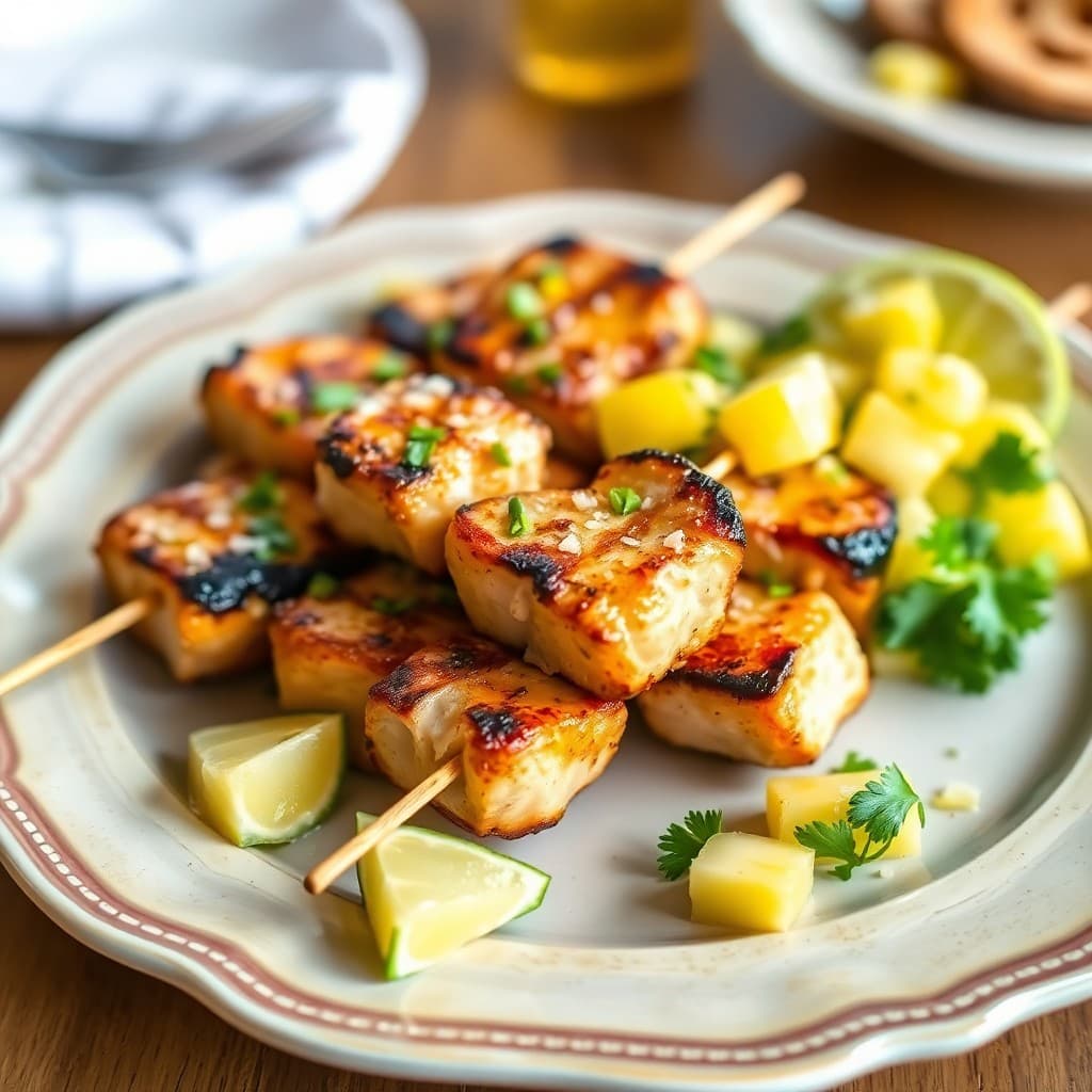 Coconut Lime Chicken Skewers with Pineapple Salsa