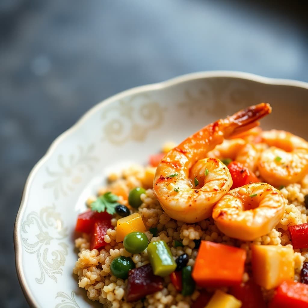 Seared Chili-Lime Shrimp with Roasted Veggie Quinoa Bowl