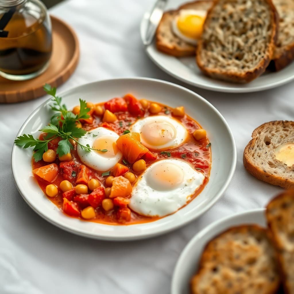Turkish Menemen-Style Shakshuka with Smoked Salmon, Chickpeas & Herb Oil