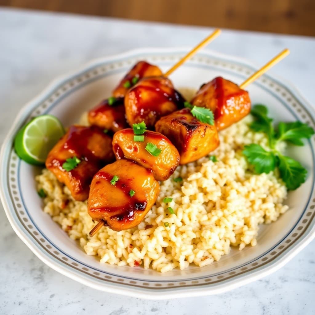 Spicy Honey-Glazed Chicken Skewers with Coconut Lime Rice