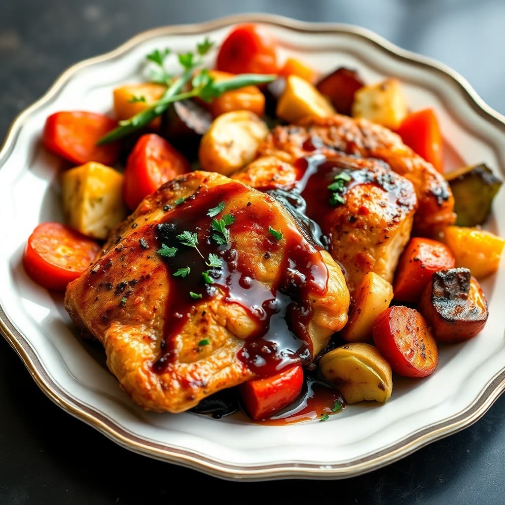 Balsamic Glazed Chicken and Roasted Veggie Medley