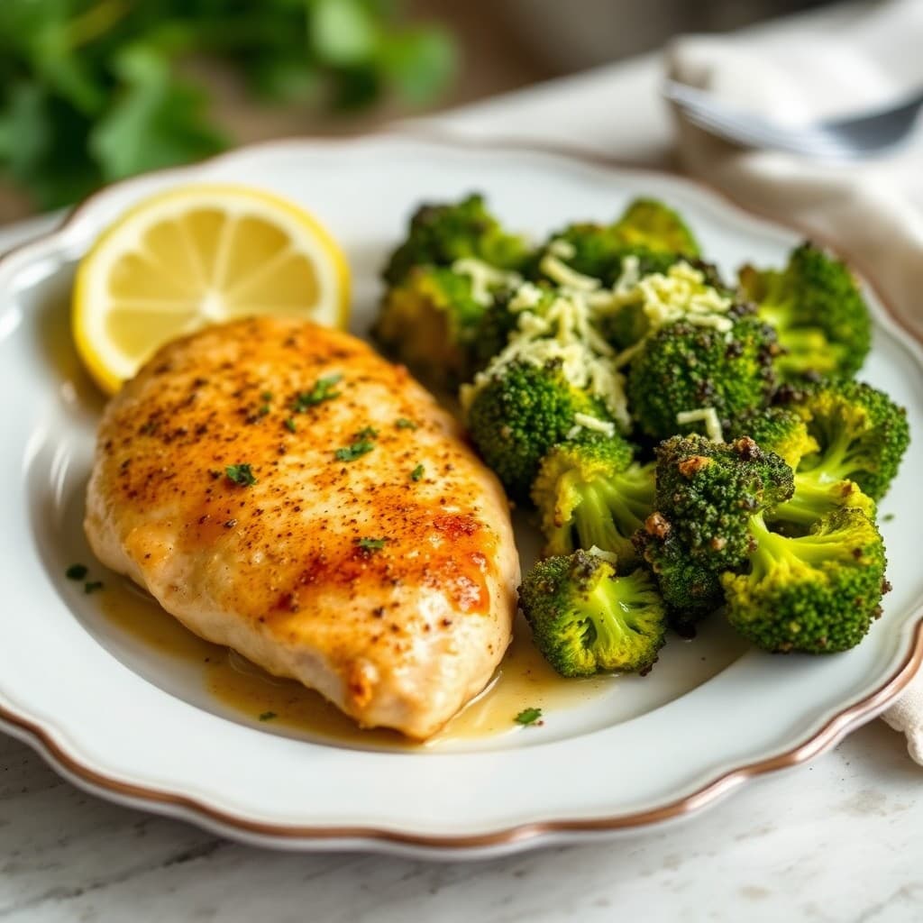 Baked Lemon Chicken with Garlic Parmesan Broccoli